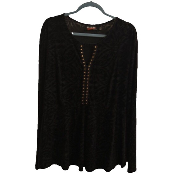 Allure By Julia K. Women’s Velvet Black Burnout Top Studded 2X Whimsygoth Y2K - Picture 1 of 5